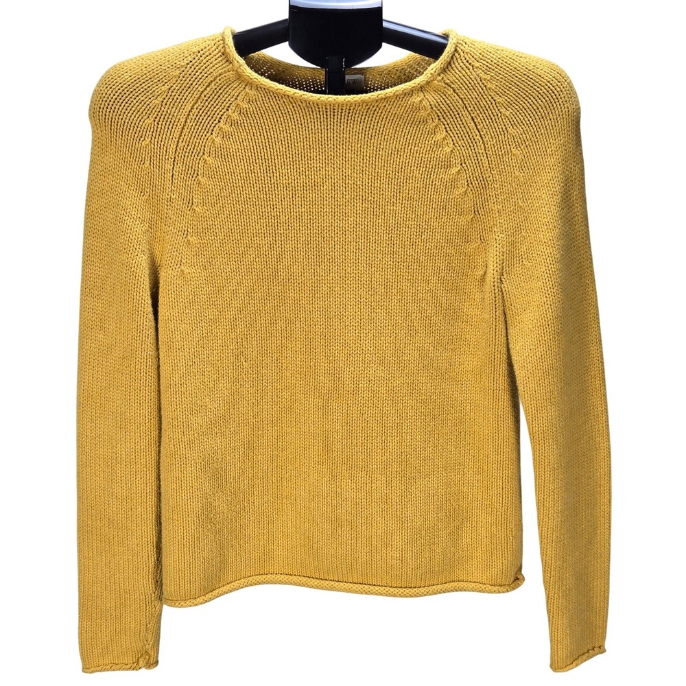 Women'sβ J.Crew Small 100% Cotton Roll Neck Sweater Oarsman Fisherman Yellow